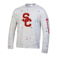 USC Trojans Men's Champion Gray SC Interlock Paint Drop Sweatshirt